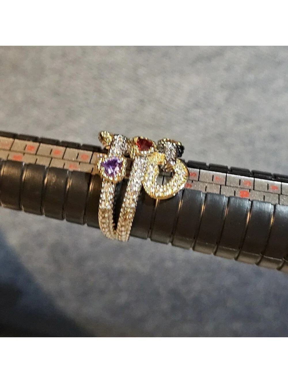 New Two Tone Heart CZ Ring Size 8 Sparkling Fall Colors Multi-band Cocktail